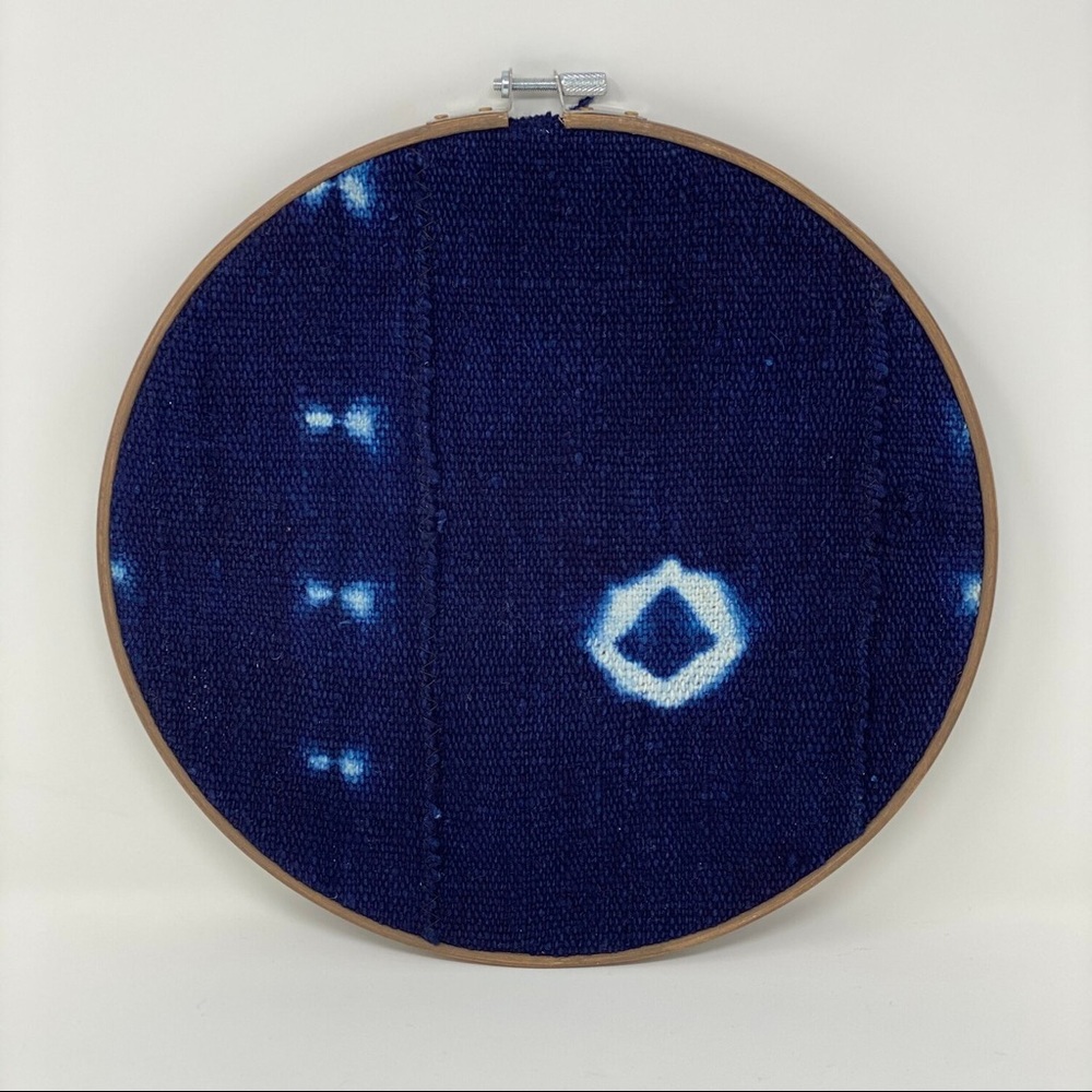 Indigo blue mud cloth wall hoop (1)